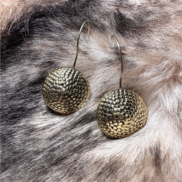 Vintage Domed Egyptian Studded Brass Dangle Earrings - Picture 2 of 4